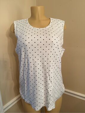 White Stag White Tank Top with Black Polka Dots